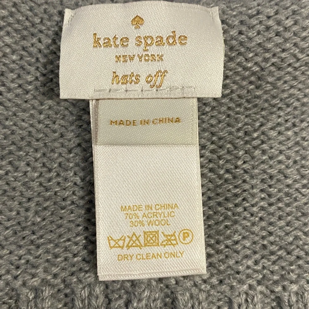 KATE SPADE New York Knitted Hat, NWOT, Ribbed Knit, Bow, Toboggan, Wool Blend